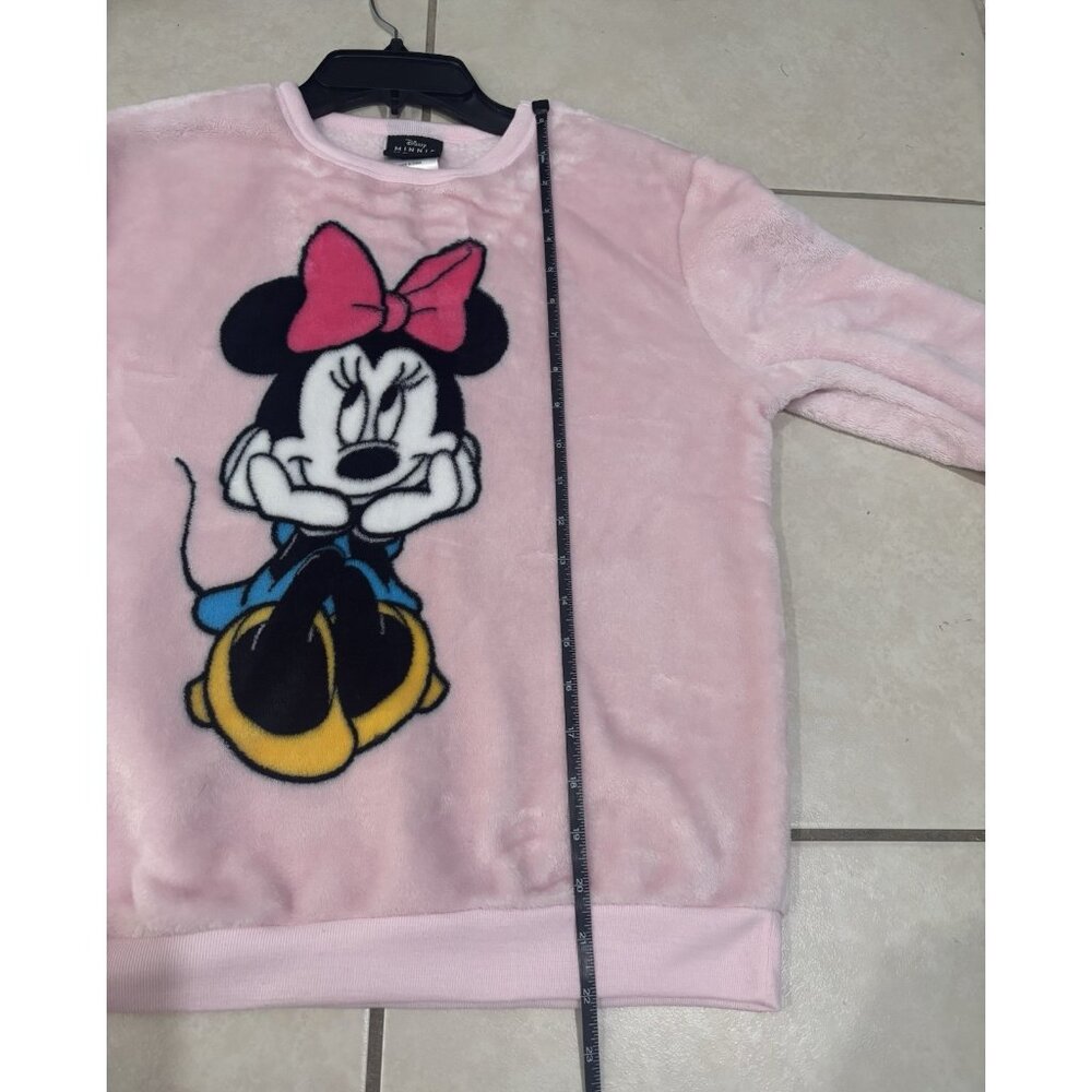 Disney Minnie Mouse Fuzzy Fleece Pink Pullover Sweater Sz XS Long Sleeve Soft - Picture 10 of 11